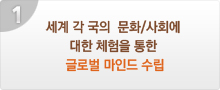 세계 각 국의  문화/사회에 대한 체험을 통한 글로벌 마인드 수립